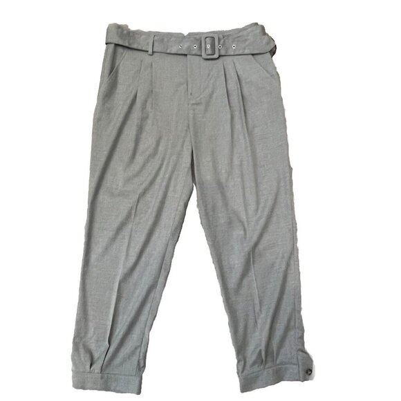 DKNY Women’s Pleated Belted Pants Trousers Ankle Size 14 Grey Career Preppy - Picture 1 of 11
